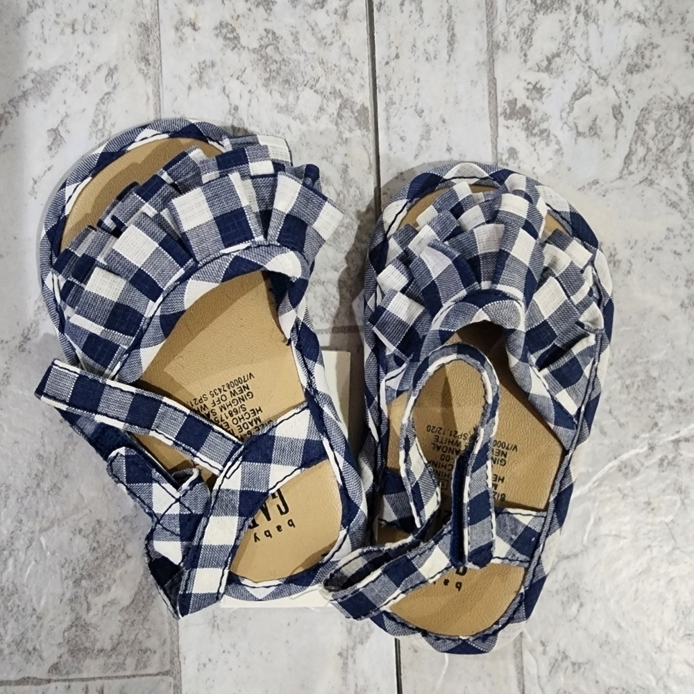 Baby Gap Gingham Navy Blue & White Checkered Kids Sandals Size 3 (6-12 Mo) NWT